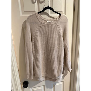 Women's RD Style Beige Crew Neck Sweater with Side Buttons L